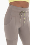 Drawstring Waist Flared Hiking Leggings - Sage Grey