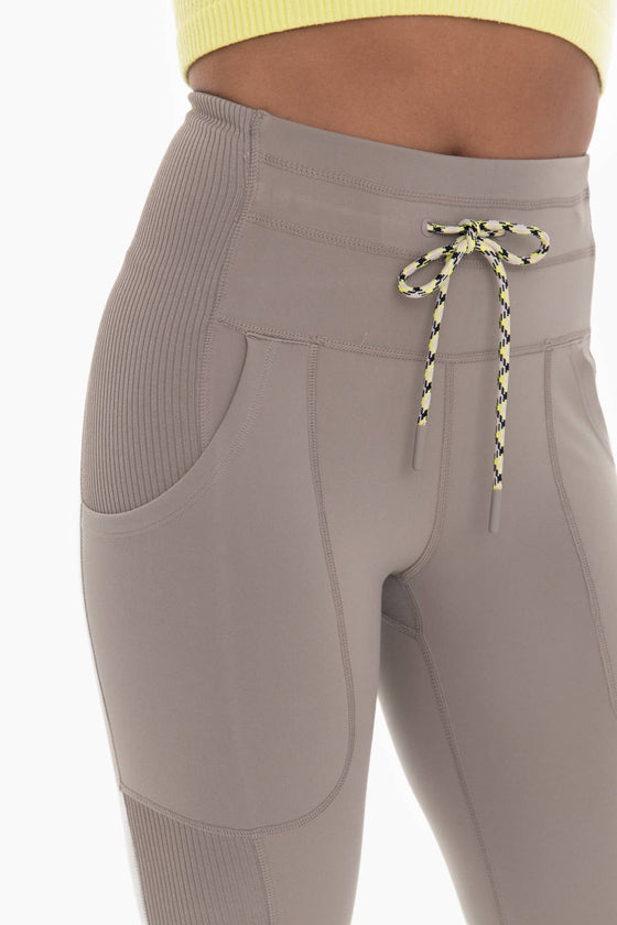 Drawstring Waist Flared Hiking Leggings - Sage Grey