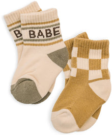  Baby/Toddler Half-Crew Socks 2-Pack, Checkered & Babe Stripe