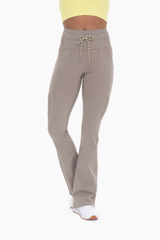 Drawstring Waist Flared Hiking Leggings - Sage Grey