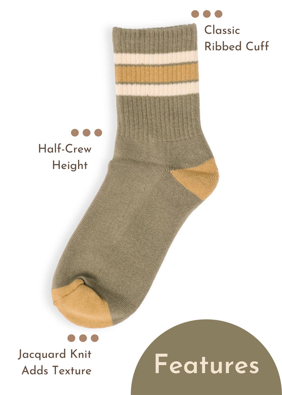 Womens Half-Crew Socks 2-Pack, Mom Era & Retro Stripe