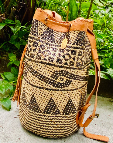 Tribal Pattern Rattan Boho Vegan Backpack Yoga Bag/Farmers Market Rattan Tribal Backpack - Tribal Pattern | the Winding Road  main image 2