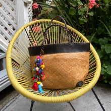  Rattan Tote - Natural With Chocolate Leather Trim