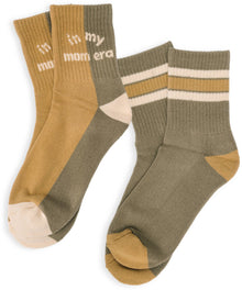  Womens Half-Crew Socks 2-Pack, Mom Era & Retro Stripe