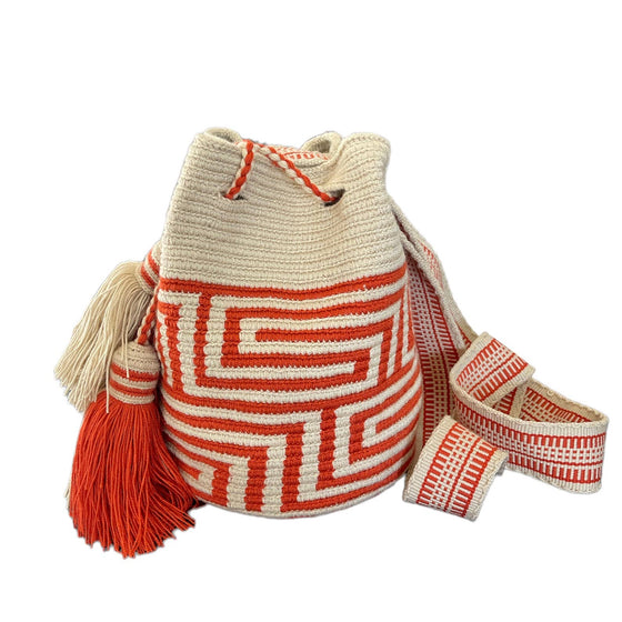 Aztec Tribal Crochet Bag | Rust with Crocheted Tassel