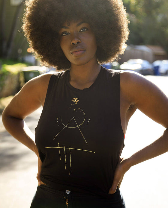 Omni Sleeveless Tank - Black With Gold Foil Print
