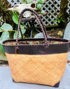 Rattan Tote - Natural With Chocolate Leather Trim